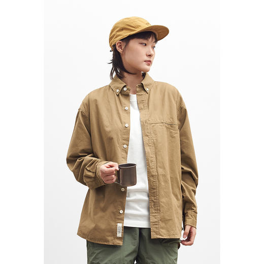 吃茶去chichaqu全棉斜纹口袋休闲长袖衬衫 商品图3