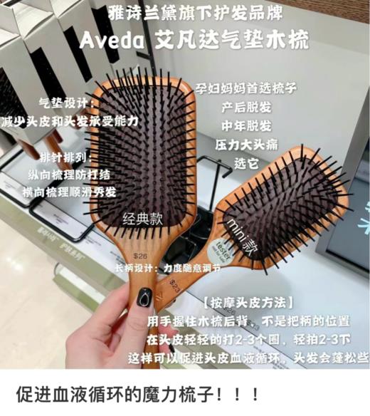 自留推荐!巨好用！正品订单，AVEDA艾凡达气垫梳!实木让你的头发疏通又不脱，网红明星梳大号、小号mini两个尺寸 商品图2