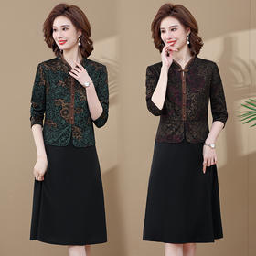 妈妈装新款时尚长袖连衣裙，中老年人女春秋装复古中国风假两件裙子TYWF-A091DBB2361