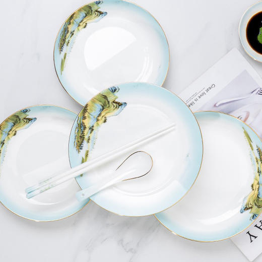 德铂Debo 绿水青山餐具套装 DEP-767 陶瓷碟碗勺盘32件套 商品图5