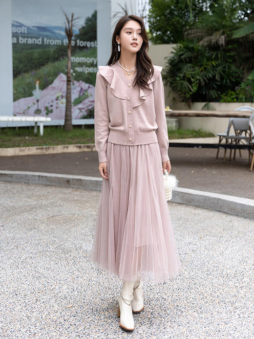 【Lucidy鲁思蒂】B4F丨粉色半身裙2023新款女春秋季气质高腰显瘦长款裙子(货号:QZ09AE38682) 商品图2