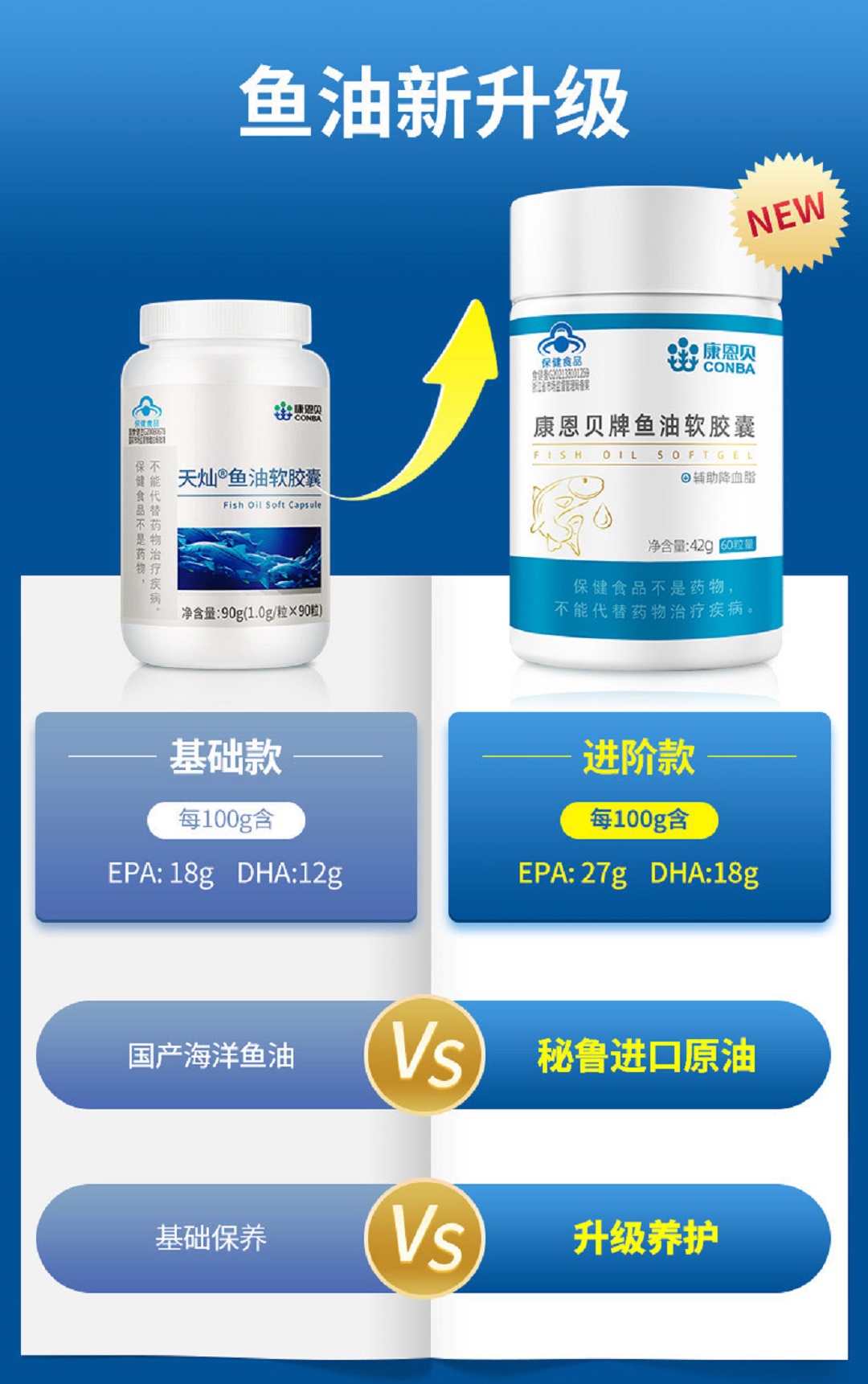 康恩贝鱼油软胶囊60片*3瓶