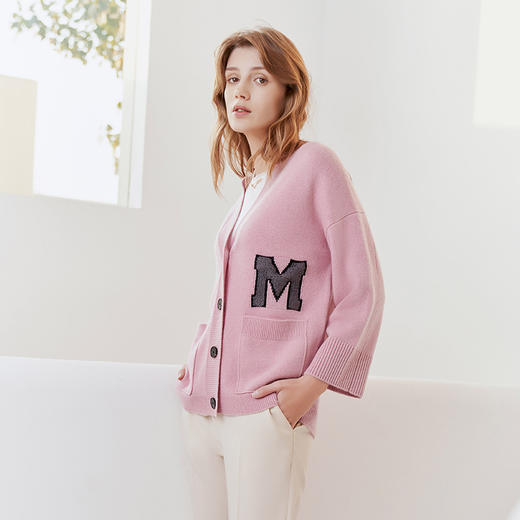 【纯羊绒针织开衫】羊绒世家23年秋冬新品100%山羊绒针织开衫字母绣花 商品图1