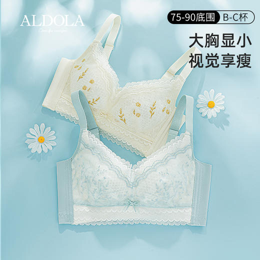 雅黛丽内衣女大胸显小薄款透气文胸无钢圈蕾丝性感全罩杯美背胸罩 商品图0
