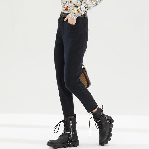 谜底加厚牛仔裤女2023冬新款黑色加绒保暖铅笔裤小脚裤239MK7331 商品图1
