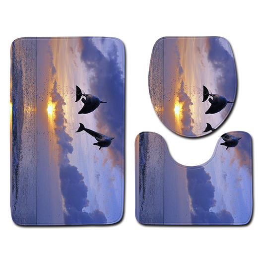 「几十款可选！三件套」海豚海洋3d风格浴室地垫套装 居家日用布艺防滑脚垫 商品图2