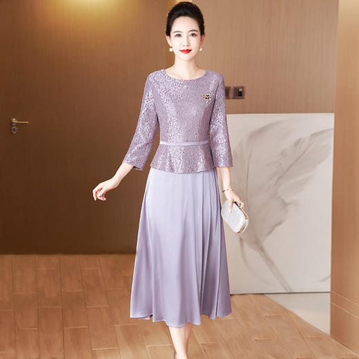 秋季收腰遮肚假两件礼服妈妈装气质中长款显瘦喜婆婆裙LC2372 商品图1