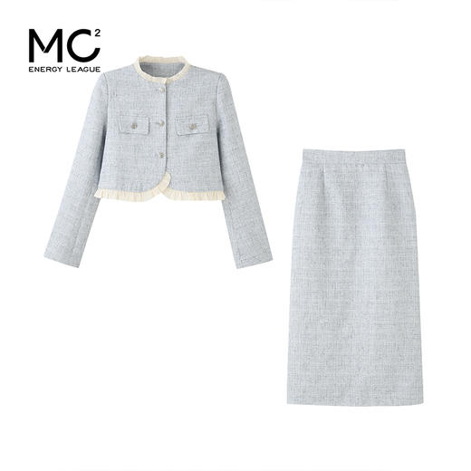 mc2小香风上衣+半裙套装女2023秋新款拼接木耳边气质法式两件套 商品图3