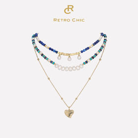 Retro Chic意大利复古时尚首饰 希腊海洋爱心叠戴项链