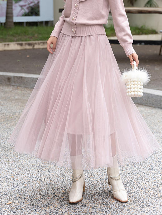 【Lucidy鲁思蒂】B4F丨粉色半身裙2023新款女春秋季气质高腰显瘦长款裙子(货号:QZ09AE38682) 商品图1