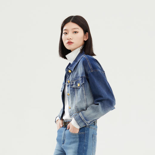 谜底复古牛仔外套女2023秋新款百搭时尚毛边短外套长袖236MW7086 商品图1