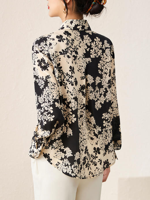 法式气质，秋季通勤干练遮肉显瘦碎花真丝衬衣上衣WLZD-2320107 商品图1