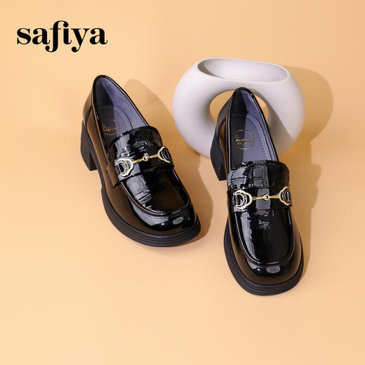 Safiya/索菲娅 2023秋季复古英伦休闲一脚蹬高跟漆皮乐福鞋 SF33112137 商品图4