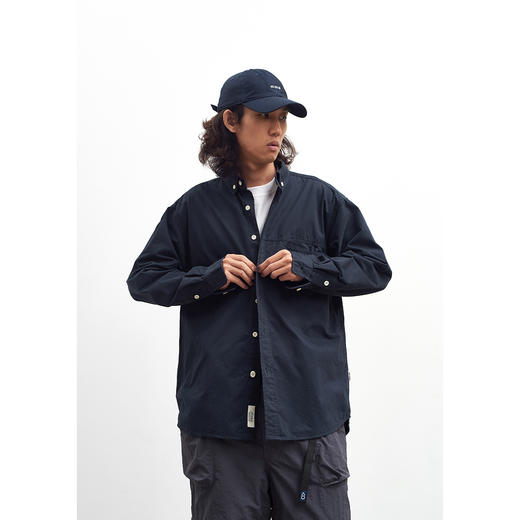 吃茶去chichaqu全棉斜纹口袋休闲长袖衬衫 商品图2