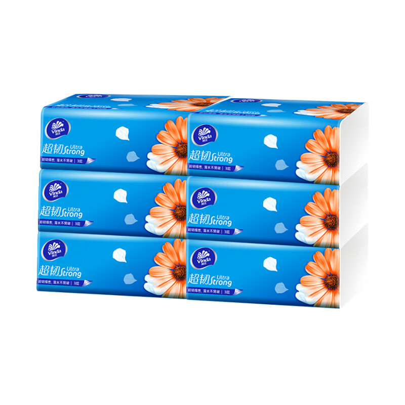 维达超韧抽取式面巾3层100抽家用实惠装原生纸巾面巾纸抽取式纸