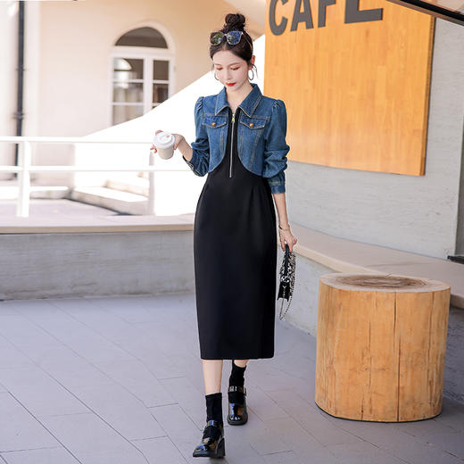 秋季新款，时尚潮流气质牛仔拼接连衣裙HR-HJY2385-1 商品图3