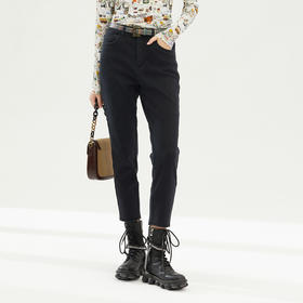 谜底加厚牛仔裤女2023冬新款黑色加绒保暖铅笔裤小脚裤239MK7331