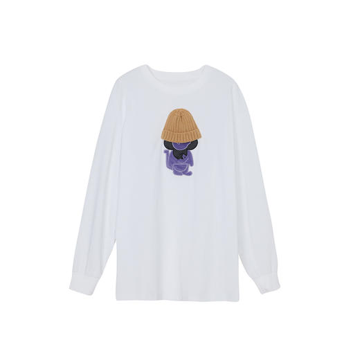 谜底毛巾绣圆领T恤长袖女2023秋季新款时尚百搭绣花卫衣239MV7340 商品图4