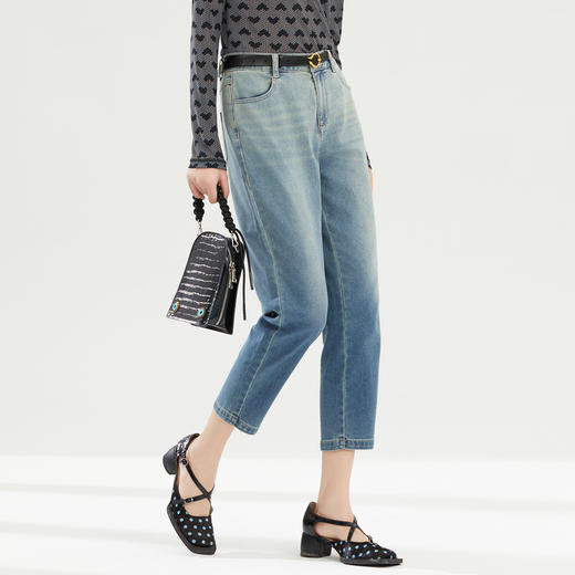 谜底九分牛仔裤女2023秋新款复古高腰修身萝卜裤渐变色239MK7334 商品图1