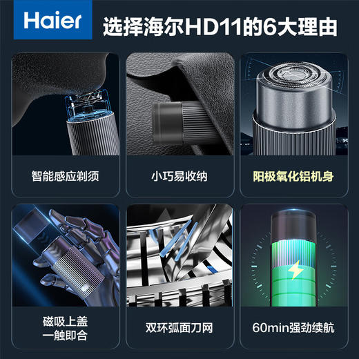 海尔（Haier）智能感应剃须刀便携式迷你刮胡刀男士刮胡须刀送男友老公爸爸HD11极夜灰 商品图2