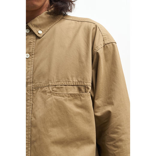 吃茶去chichaqu全棉斜纹口袋休闲长袖衬衫 商品图4