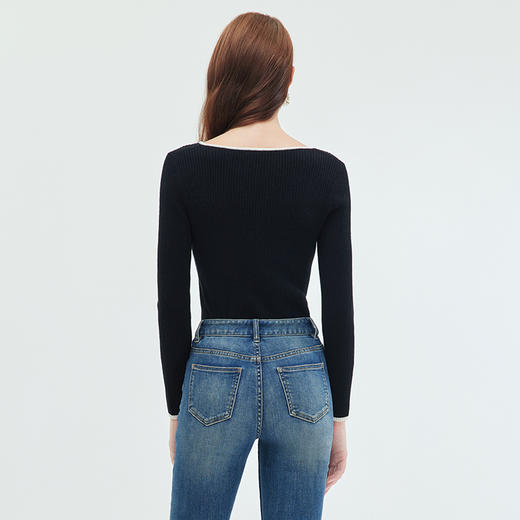 EITIE/爱特爱包边鸡心领坑条纹显瘦舒适软糯羊毛针织衫秋季新款C01228 商品图9