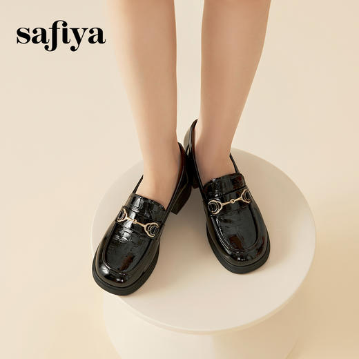 Safiya/索菲娅 2023秋季复古英伦休闲一脚蹬高跟漆皮乐福鞋 SF33112137 商品图7