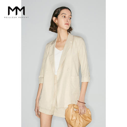 【经典款】【商场同款】麦檬夏轻薄透视天丝麻舒适七分袖西装5994210901 商品图1