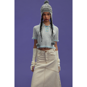 GOODBAI GOODEES毛球混色短袖针织衫