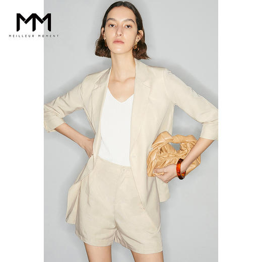 【经典款】【商场同款】麦檬夏轻薄透视天丝麻舒适七分袖西装5994210901 商品图0