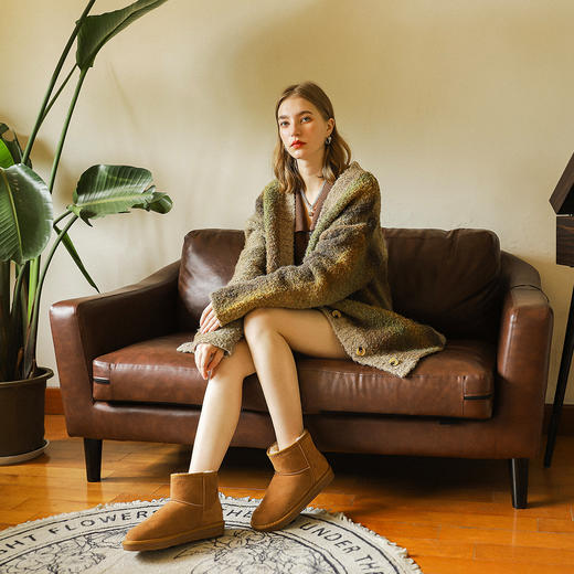 阿么手工女鞋牛皮厚底增高雪地靴女2025新款百搭多色保暖 商品图1