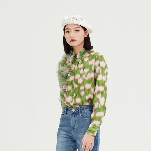 谜底2023秋新款浪漫文艺合体莱赛尔天丝长袖花色衬衫女239MC7343 商品图1