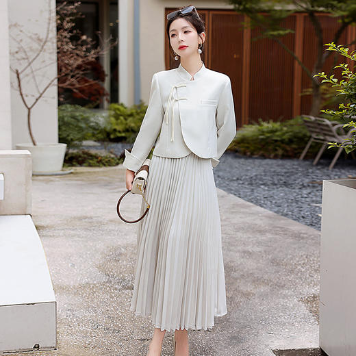 秋季新款，复古气质立领短款外套百褶裙半裙套装HR-MJA3255 商品图2
