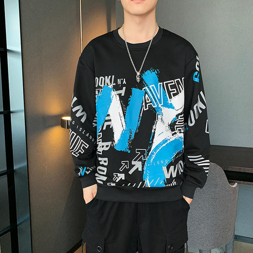 【新款DPJ】大依优型大码印花长袖卫衣加肥加大肥佬休闲宽松透气上衣秋装打底男士胖子 商品图0