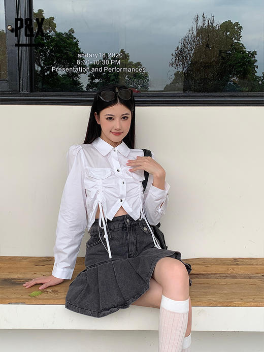 P&X设计师女装2023秋季新款 短款衬衫女长袖 823305491B 白色 商品图2