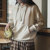 马登美式休闲插肩袖连帽刺绣卫衣宽松复古纯色套头运动上衣女 商品缩略图1