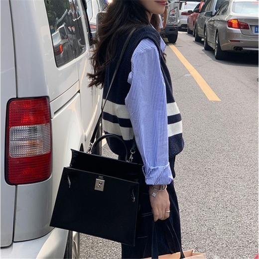 【学院风撞色V领针织马甲】秋冬百搭显瘦 叠穿毛衣 无袖针织上衣 商品图1