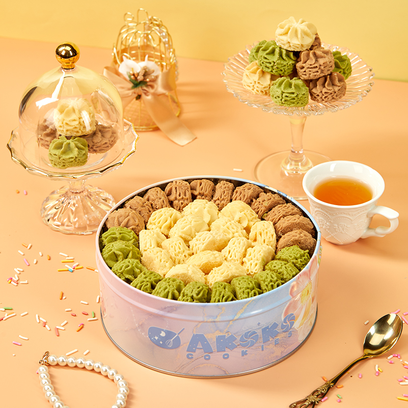 AKOKO经典小花进口黄油曲奇七夕送礼零食饼干单层装280g