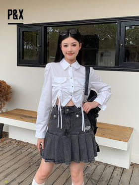 P&X设计师女装2023秋季新款 短款衬衫女长袖 823305491B 白色
