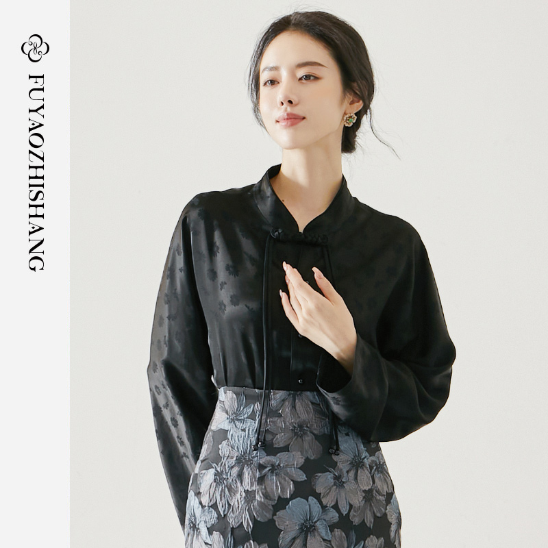 IWY/扶摇系列 秋季国风提花立领盘扣衬衫FYB250