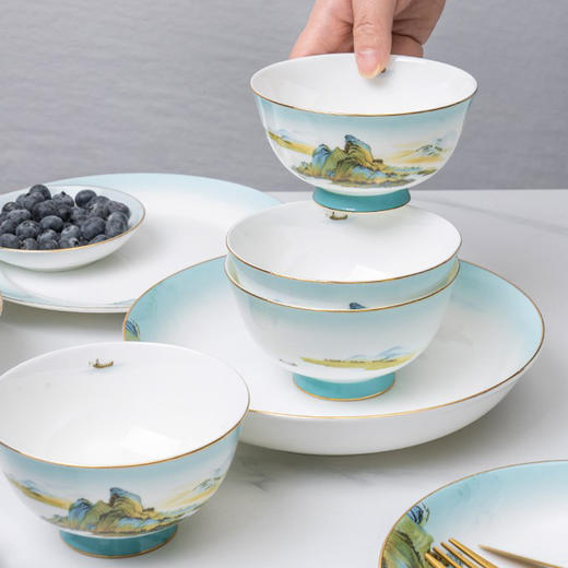 德铂Debo 绿水青山餐具套装 DEP-767 陶瓷碟碗勺盘32件套 商品图2