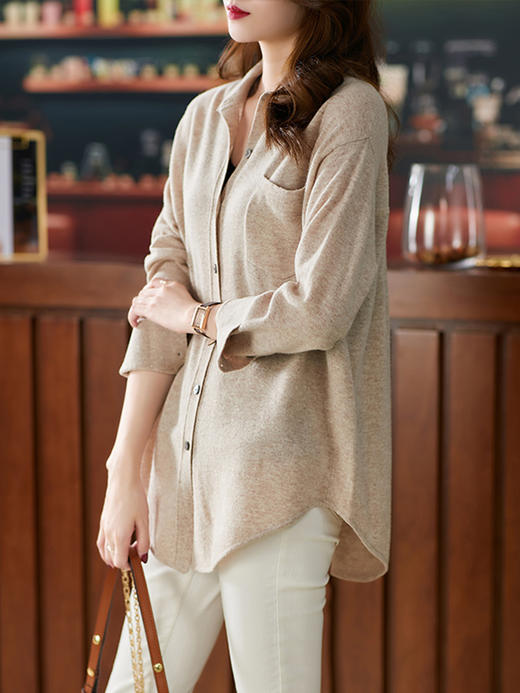 YX【现货7天】羊绒针织衫女宽松2023秋季新款韩版打底羊毛开衫保暖外穿毛衣 商品图0