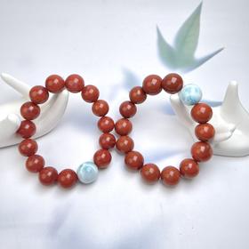 南红玛瑙单圈-满肉配海纹石圆珠14+