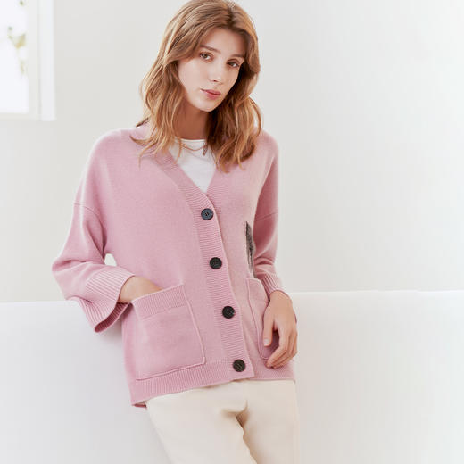 【纯羊绒针织开衫】羊绒世家23年秋冬新品100%山羊绒针织开衫字母绣花 商品图0