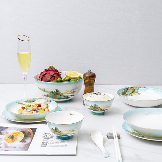 德铂Debo 绿水青山餐具套装 DEP-767 陶瓷碟碗勺盘32件套 商品图6