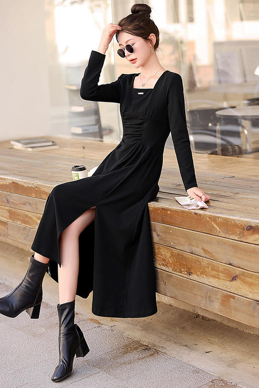 秋季新款，黑色收腰打底连衣裙显瘦裙子长裙HR-BX2292 商品图5
