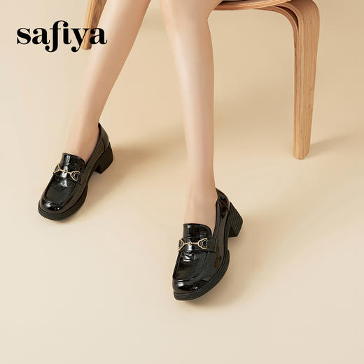 Safiya/索菲娅 2023秋季复古英伦休闲一脚蹬高跟漆皮乐福鞋 SF33112137 商品图5