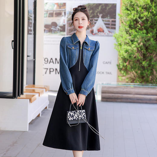 秋季新款，时尚潮流气质牛仔拼接连衣裙HR-HJY2385-1 商品图4