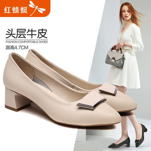 DD-女鞋高跟鞋新款浅口粗跟英伦时尚尖头职场工作女鞋 商品图0