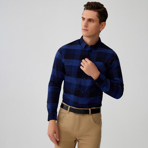 【半价款格子衬衫】23年秋冬新品男士棉质衬衫时尚商务休闲格子上衣 商品图2